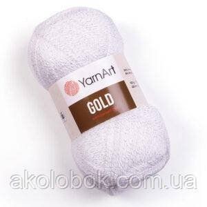 Турецкая пряжа для вязания YarnArt Gold (голд) акрил с рюликсом 9051 белый с серебром 587174835 фото