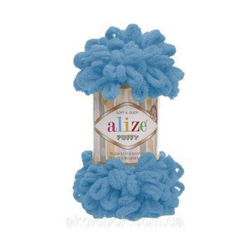 Турецька пряжа для в'язання Alize Puffy (пуффи) пряжа в'яжеться руками 16 блакитний 818411772 фото