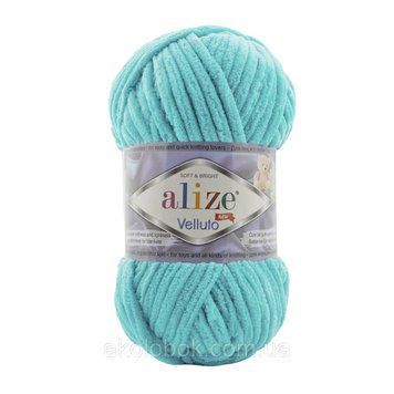 Турецкая пряжа для вязания Alize VELLUTO (велюто) толстая велюровая пряжа 490 бирюза 1669945928 фото