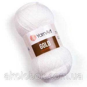 Турецкая пряжа для вязания YarnArt Gold (голд) акрил с рюликсом 9362 белый с белым рюликсом 587187531 фото