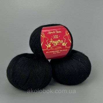 Пряжа ангора 50% Ангора, 50% Нейлон, 350м/50гр Китай AVANTI YARN - F21 чорний 2532085333 фото