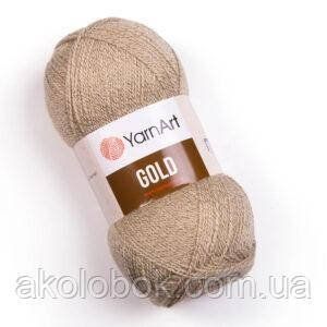 Турецкая пряжа для вязания YarnArt Gold (голд) акрил с рюликсом 9048 беж с золотым рюликсом 587221217 фото