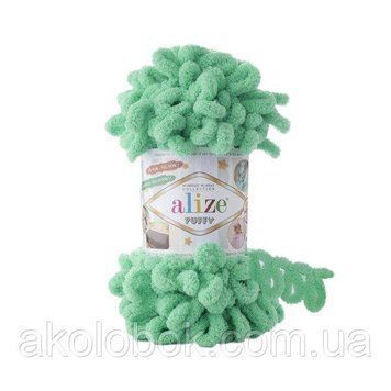 Турецька пряжа для в'язання Alize Puffy (пуффи) пряжа в'яжеться руками 741 яскрава м'ята 1444012836 фото