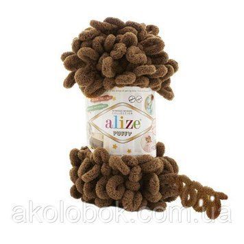 Турецька пряжа для в'язання Alize Puffy (пуффи) пряжа в'яжеться руками 321 коричневий 1172705790 фото