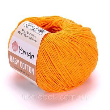 Турецкая пряжа для вязания YarnArt Baby Cotton (беби котон) 425 желтый 1541087345 фото