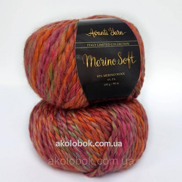 Італійська пряжа для в'язання Меринос Софт Merino Soft AVANTI YARN 95% Меринос - 104 помаранчевий мікс 2527379177 фото