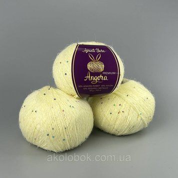 Пряжа ангора Premium EF пайетка/люрекс 50% Ангора,40% Нейлон, 10% П/Л- EF07-959 бледно-желтый, цветная пайетка 2540011725 фото